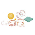 Conjunto Ludi de exploração da motricidade com túnel rastejante verde, tapetes de espuma coloridos e bola sensorial, montado para brincar.