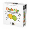 Caixa do jogo de tabuleiro "Debate" da Ludic, mostrando o título "Debate: Quem convencer ganha!" e a ilustração de dois balões de fala. Informação de 10-99 anos, 3-8 jogadores e 20 minutos.