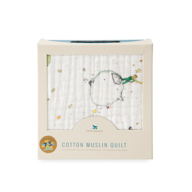 Manta de muselina Little Unicorn com estampado do Principezinho dobrada