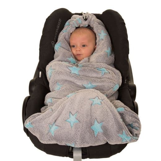 Manta polar Hoppediz cinza e azul para bebé em carrinho