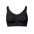 Sutiã de amamentação Medela Ultimate BodyFit preto, visto de frente, destacando o design sem costuras e as alças largas.