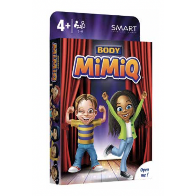 Caixa da versão Body do jogo MIMIQ com ilustrações de crianças a fazer poses.