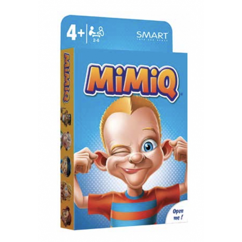Três caixas do jogo MIMIQ da Smart Games: a versão original, a versão Farm e a versão Body.