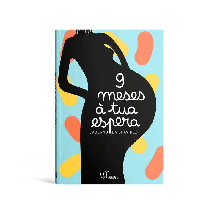 Capa do livro de gravidez "Minus - 9 meses à tua espera" com design minimalista e tipografia moderna. Livro para preencher com humor.