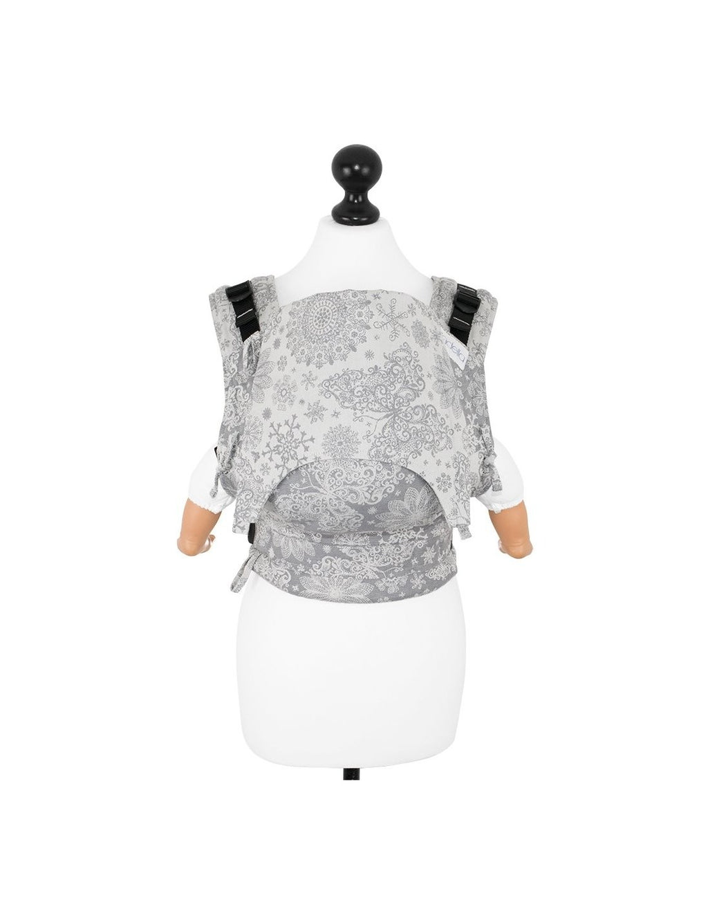 Mochila porta-bebés Fidella Fusion BabySize cinzenta com padrão de borboletas Iced Butterfly.