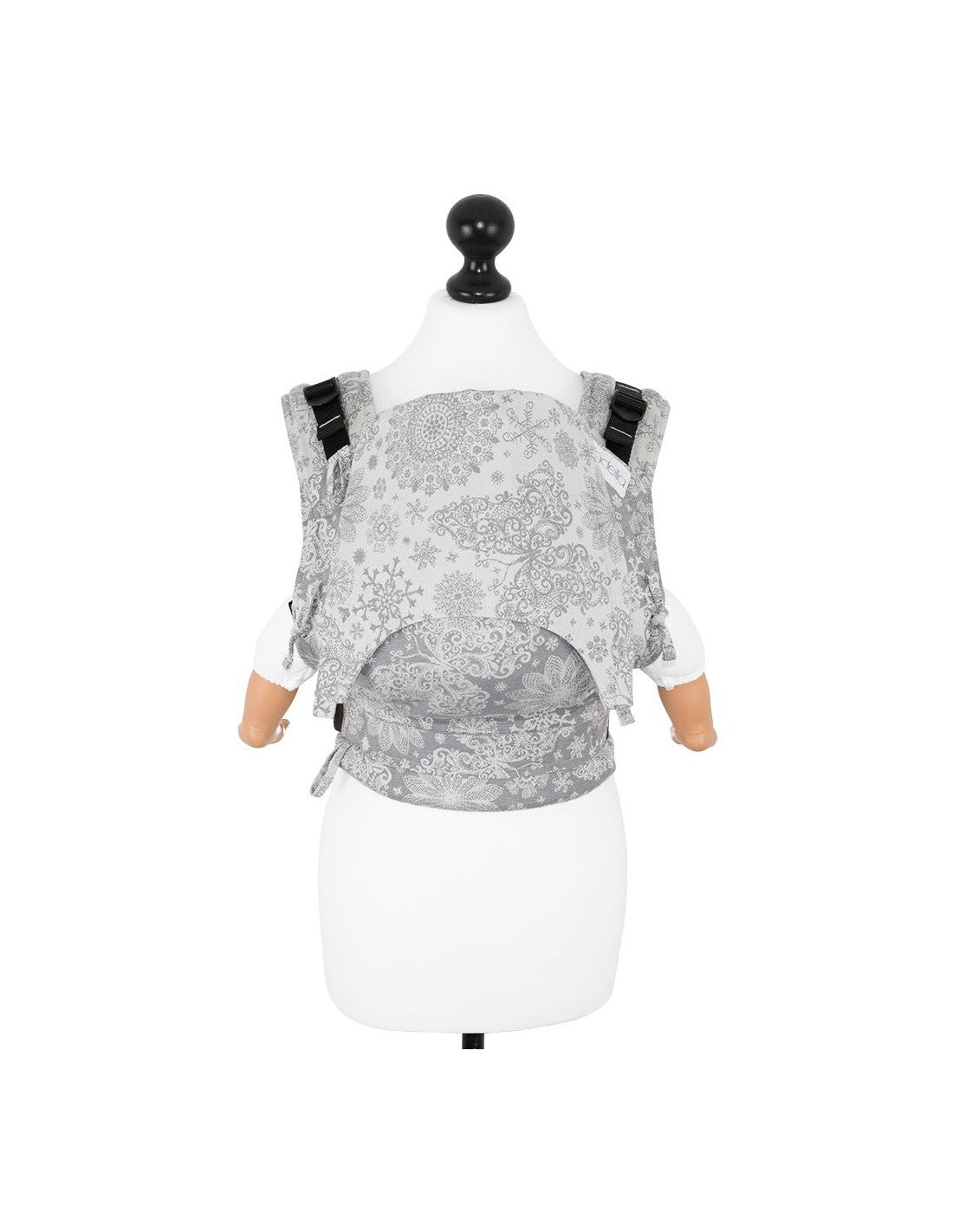 Mochila porta-bebés Fidella Fusion BabySize cinzenta com padrão de borboletas Iced Butterfly.