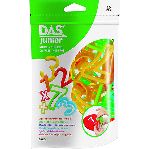 Conjunto de moldes de plástico coloridos em forma de números (0 a 9) para plasticina, ideal para aprendizagem matemática.