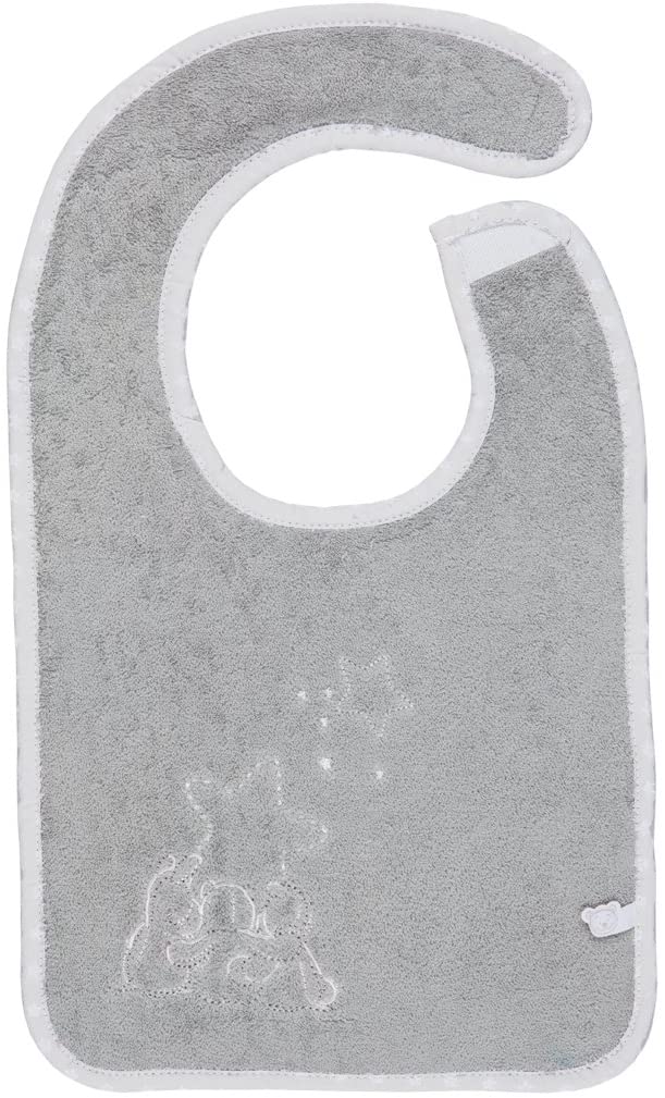 Babete Noukies dobrada, mostrando a textura macia do tecido de algodão e poliéster, lavável a 30 graus.