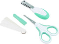 Conjunto Nuvita Baby Unhas com tesoura de pontas redondas, corta-unhas e cinco limas na embalagem original.