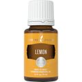 Garrafa de óleo essencial de limão Young Living sobre fundo neutro