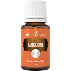 Frasco de óleo essencial Young Living Tangerine de 15ml com rótulo laranja e tampa branca.