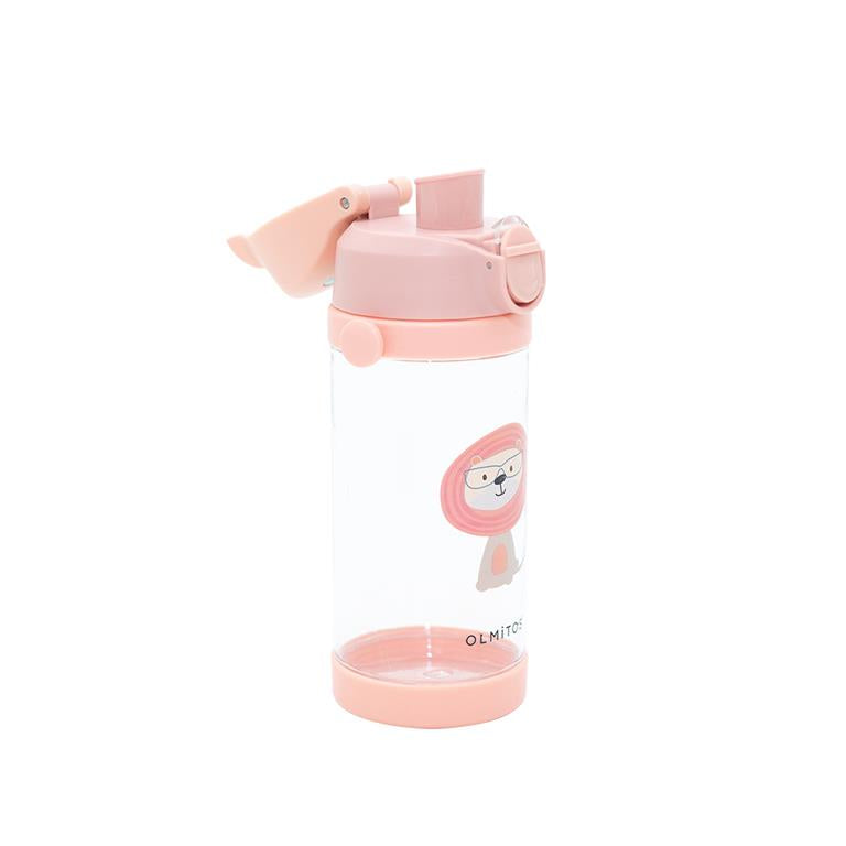 Conjunto completo Olmitos Leão (lunchbox e garrafa) em fundo neutro, evidenciando o design temático.