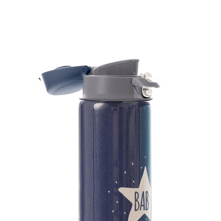 Detalhe da tampa do termo Olmitos, mostrando o sistema de trava de segurança e o botão para despejo fácil, garantindo vedação.