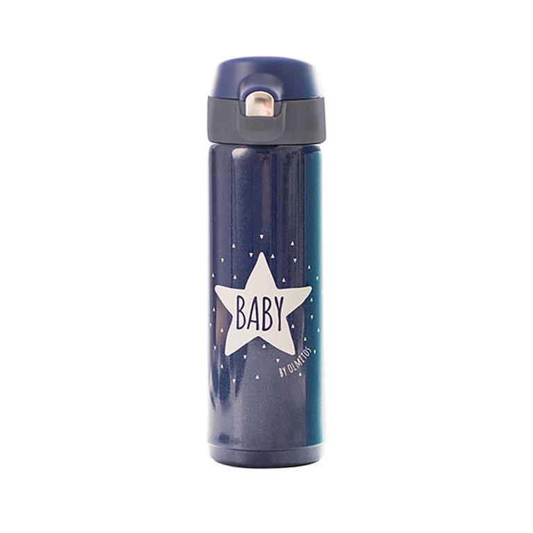 Termo Olmitos Navy aberto, exibindo o interior em aço inoxidável 18/8, ideal para manter a temperatura de líquidos.