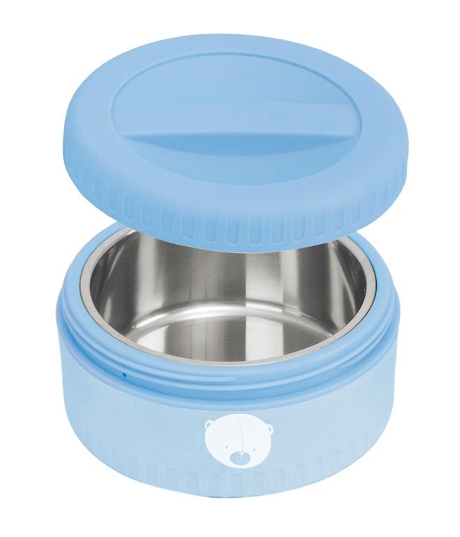 Termos Olmitos 460ml para sólidos em branco com tampa cinzenta e desenho de urso, livre de BPA.