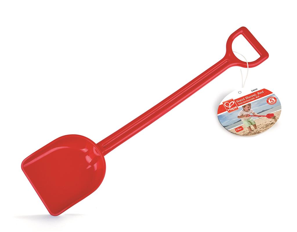 Pá de praia vermelha Hape com etiqueta de produto