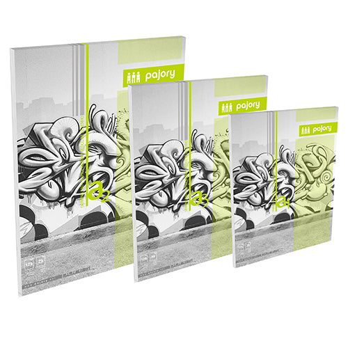 Detalhe da espiral e da colagem superior do bloco de desenho Pajory A2, evidenciando a facilidade de destacar as 25 folhas.