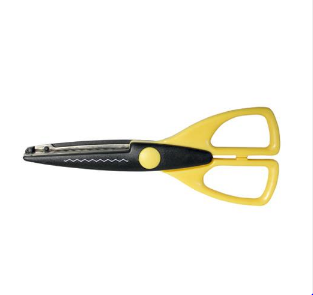 Tesoura Pajory Zig Zag de 15cm (6 polegadas) com lâminas de aço inoxidável e cabo ergonómico azul.