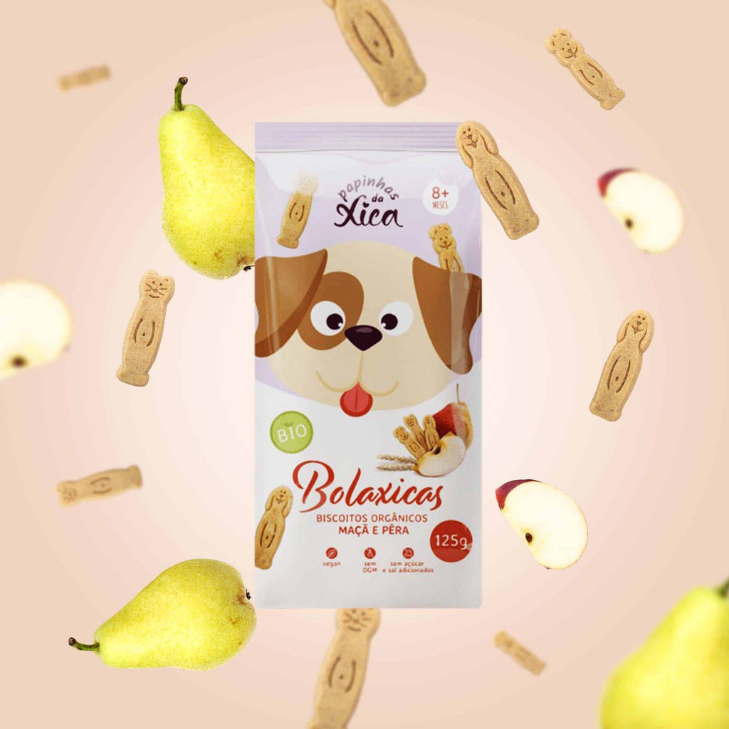 Tabela de alérgenos das Bolaxicas da Papinhas da Xica, destacando a ausência de leite, ovo, soja, frutos secos e sementes.