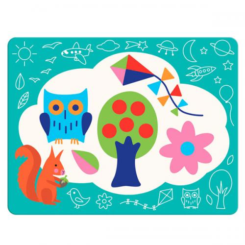 Placa de pintura mágica Djeco com ilustração de coruja e esquilo