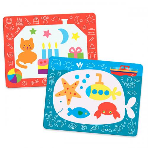 Exemplos de placas de pintura mágica Djeco com temas de animais e mar