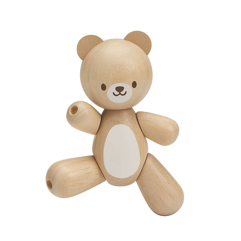 Ursinho articulado de madeira da PlanToys, com um design simples e encantador, ideal para bebés e crianças pequenas. Perfeito para estimular a imaginação e o desenvolvimento das habilidades motoras.