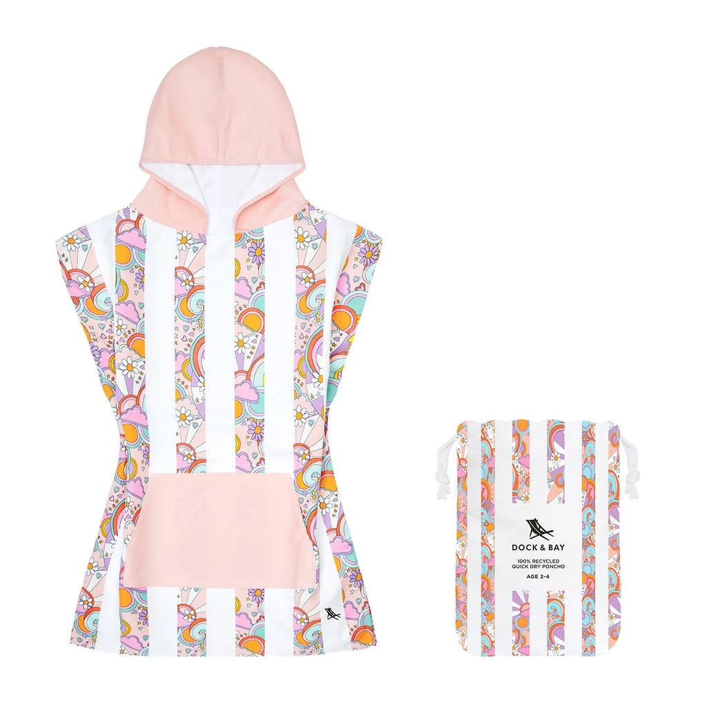 Poncho de praia com padrao colorido e bolsa de transporte.