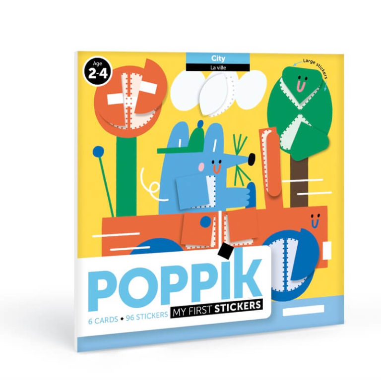 Embalagem da atividade Poppik My First Stickers tema City para crianças de 2 a 4 anos
