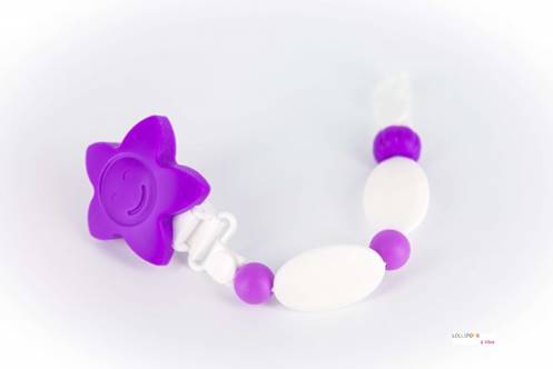Prende chupeta em silicone roxo da marca Lollipops and More para bebés