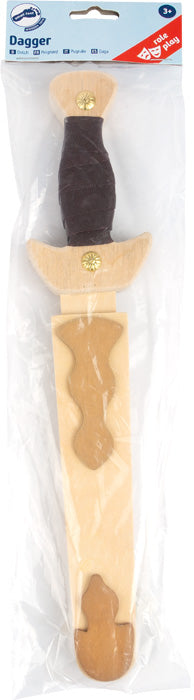 O punhal small foot na sua embalagem original, pronto para oferecer. Um presente criativo e imaginativo para os pequenos cavaleiros.