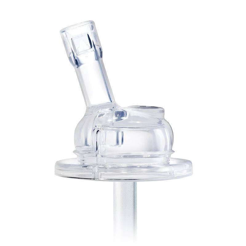 Detalhe de bocal de silicone Pura com palhinha em ângulo.