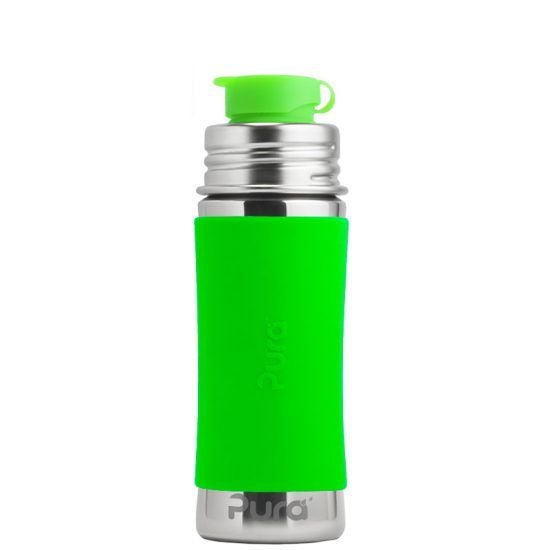 Garrafa Pura Sport 325ml em aço inoxidável com manga e topo verde