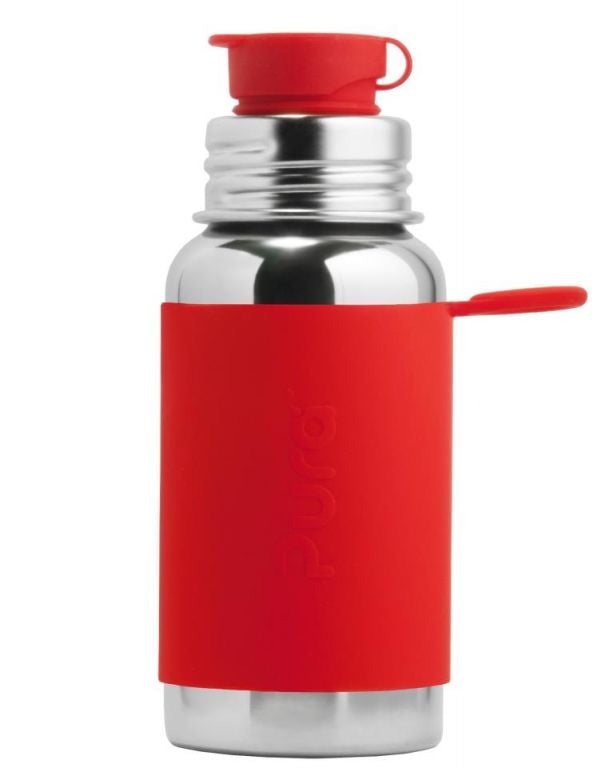 Garrafa Pura Sport 325ml em aço inoxidável com padrão rosa e branco