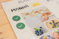 Quadro das Rotinas Magnético Gotu, tamanho 29x34 cm, com 18 cartões de rotina magnéticos e vistos para organização diária de crianças.