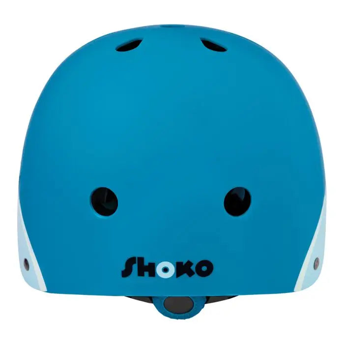 Vista frontal do capacete Shoko azul para crianças 3-7 anos, 50-55cm, com logo e ventilação.