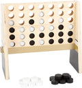 Jogo 4 em Linha Gold Edition da small foot, vista frontal do tabuleiro de madeira com peças brancas e pretas. Design elegante com detalhes dourados.
