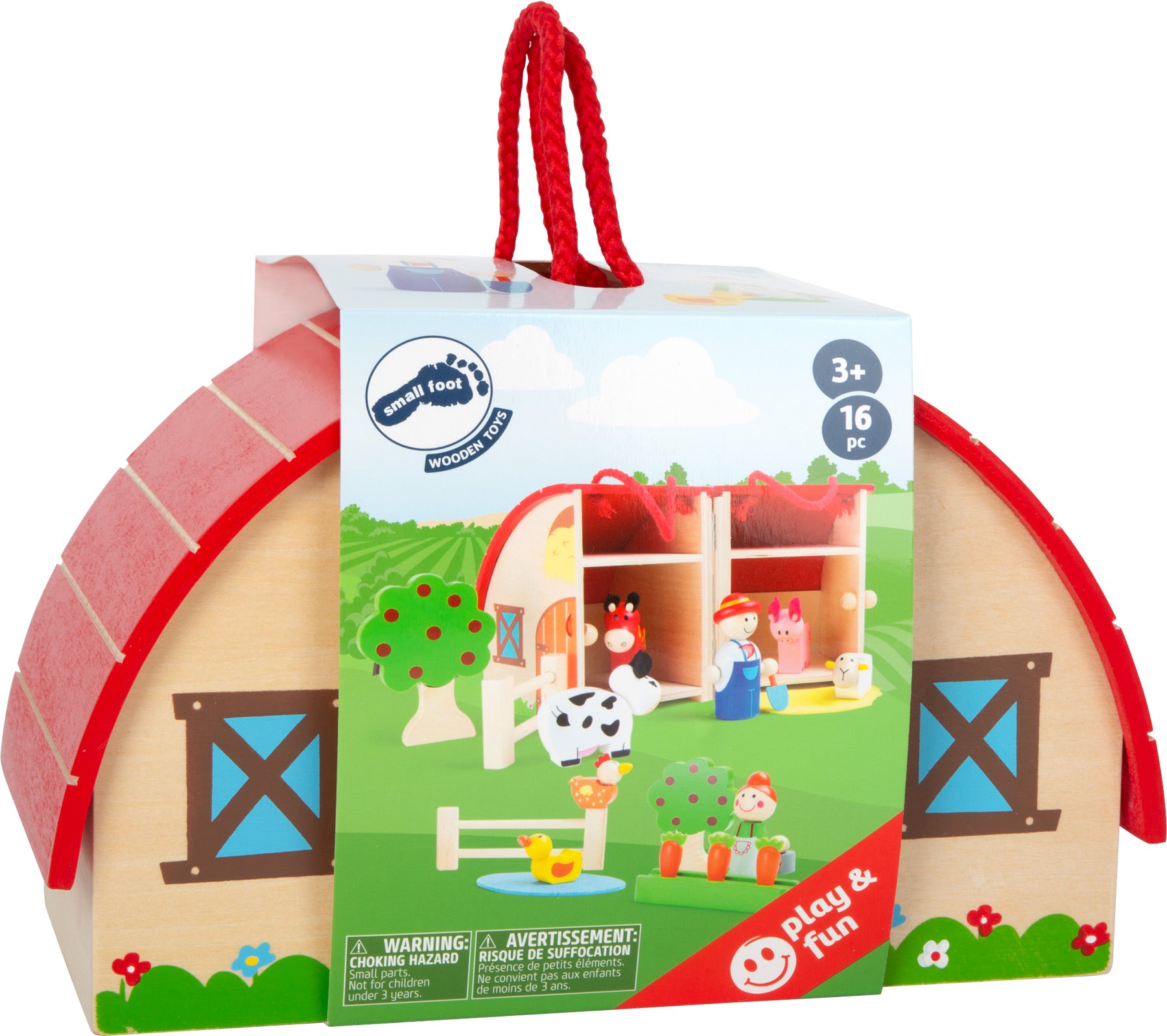 Caixa do conjunto small foot, mostrando a imagem do produto e as informações de idade recomendada e número de peças.