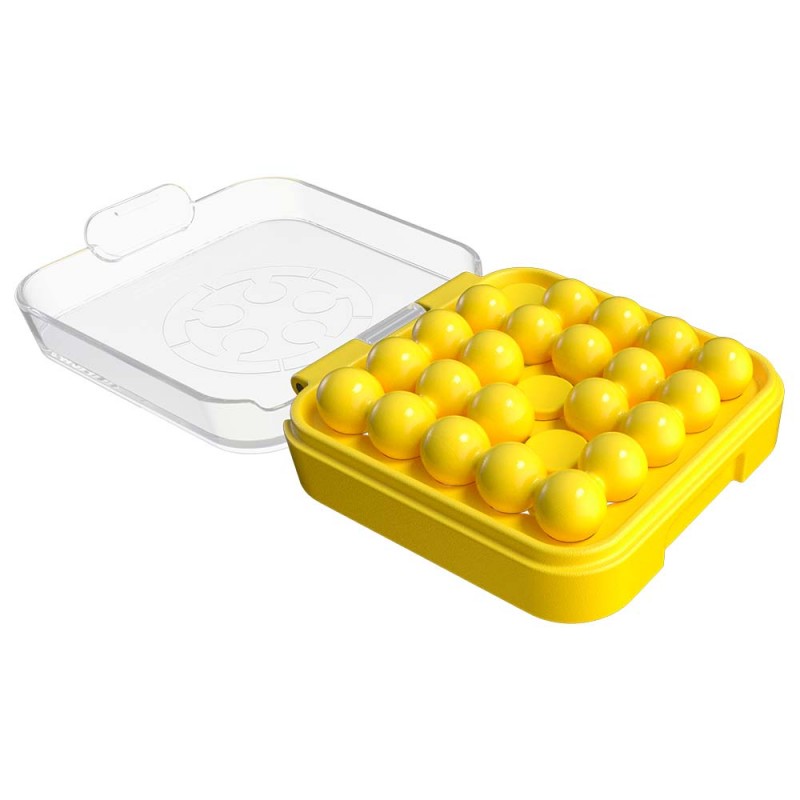 Imagem do SmartGames IQ Mini aberto, mostrando todas as peças e o tabuleiro de jogo.