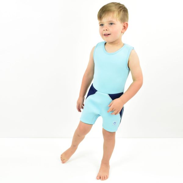 Fato de mergulho térmico Splash About Jammer azul cobalto para criança de 3/4 anos, em destaque.