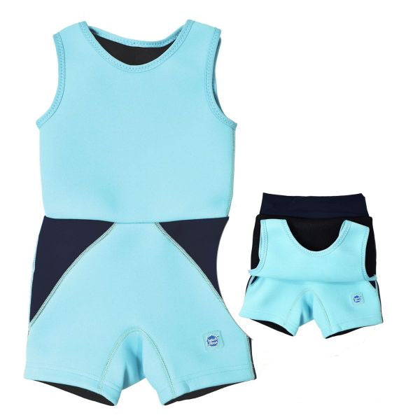 Vista traseira do fato de mergulho térmico, mostrando o ajuste justo e o material de neoprene azul cobalto.