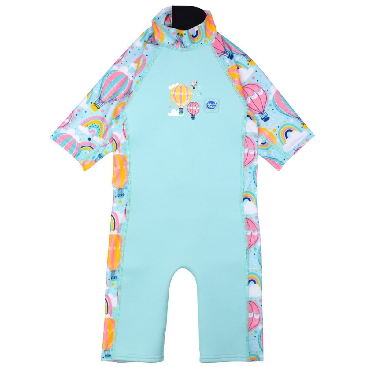Fato de mergulho térmico Splash About Up & Away, azul com polvo, para criança, mostrando frente e costas. Proteção UV 50+.