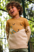 Camisola infantil Street Monkey cor caramelo com gola redonda, vista frontal completa.
