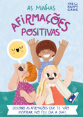 Imagem principal do produto: Caixa aberta dos "Cartões As minhas afirmações positivas" da The Happy Gang, mostrando cartas coloridas com ilustrações e um pequeno livro de instruções.
