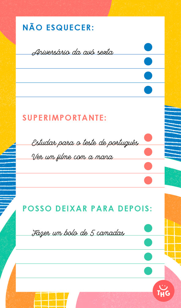 Detalhe das 50 folhas do bloco de tarefas, evidenciando a qualidade do papel e o formato compacto (100x170mm).