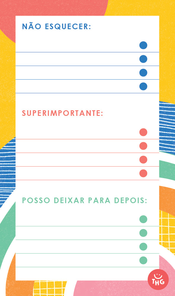 Imagem principal do bloco de tarefas "THE HAPPY GANG - lista de tarefas prioridades", mostrando o design frontal com o título e a disposição das secções de prioridades.