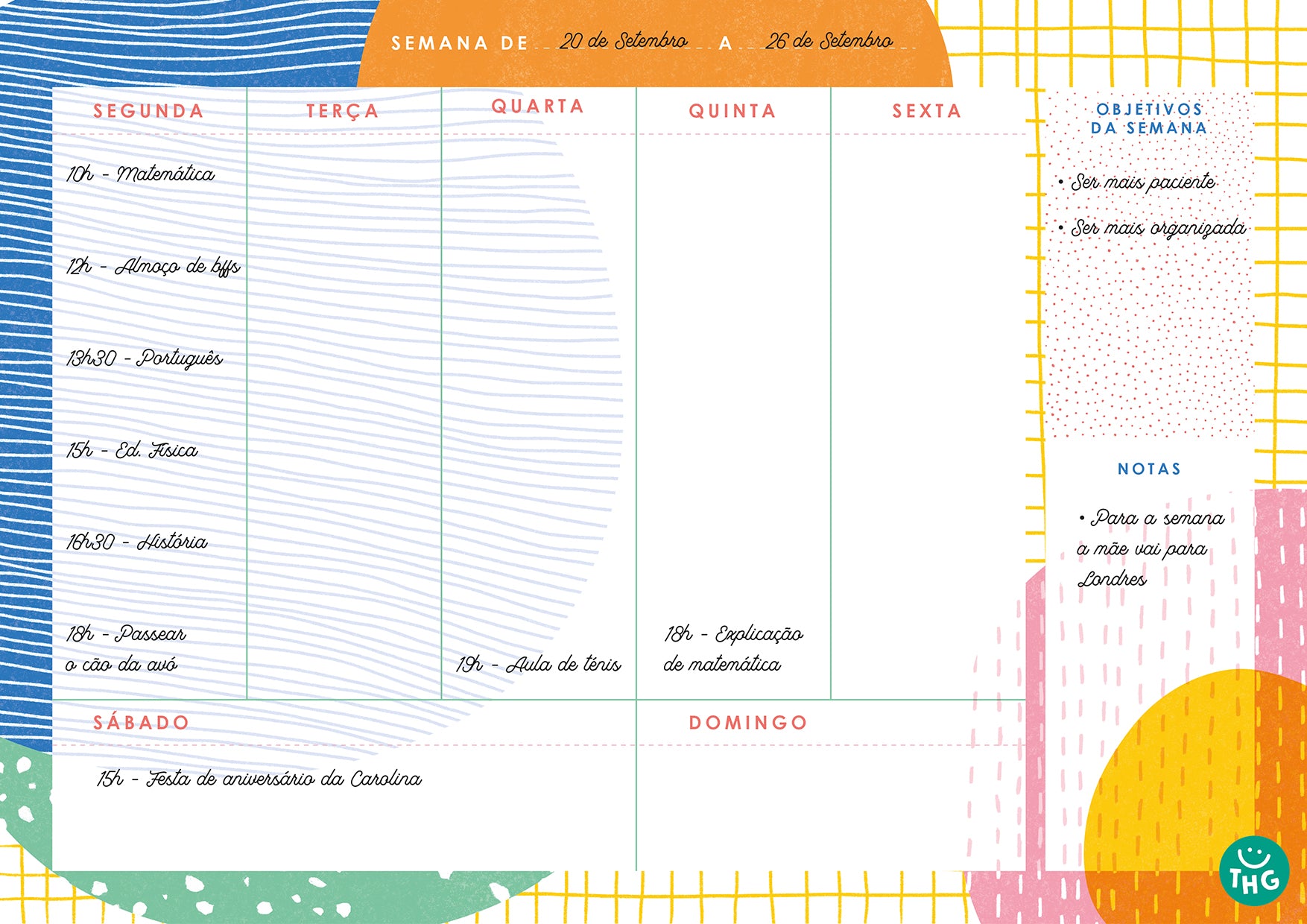 Imagem de close-up mostrando a qualidade do papel e a impressão nítida das linhas de organização semanal do planeador A4.