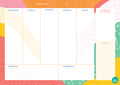 Vista geral do planeador semanal A4 "THE HAPPY GANG" com 60 folhas, layout limpo e espaço para organização diária.