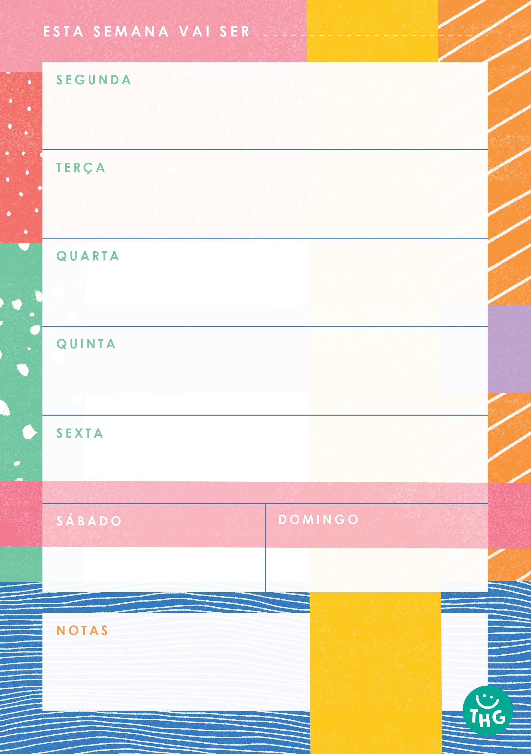 Detalhe da espiral e da qualidade do papel (60 folhas) do planeador semanal A5 da The Happy Gang.