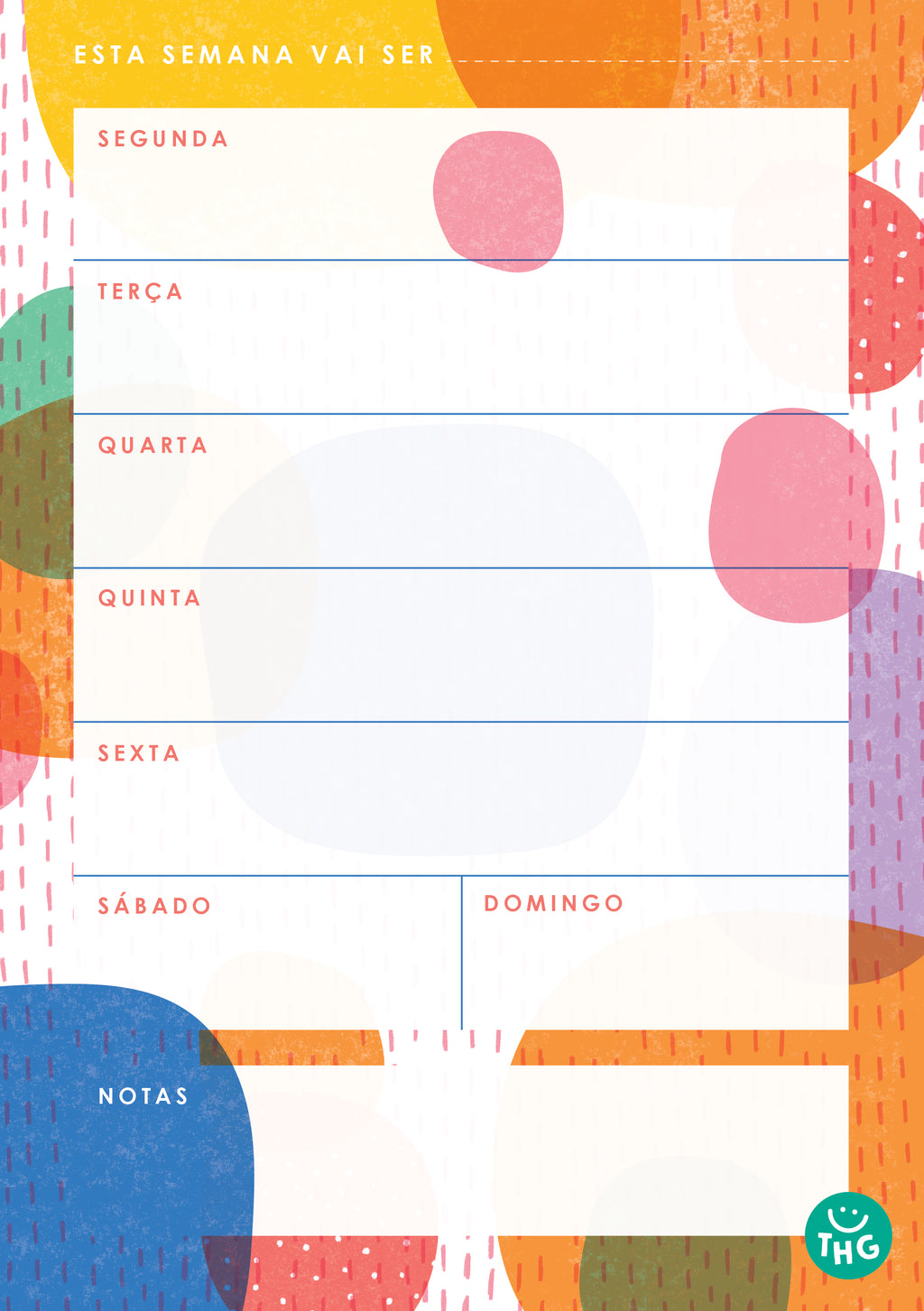 O planeador semanal A5 (210x148mm) ao lado de material de escritório, ilustrando o seu tamanho prático.