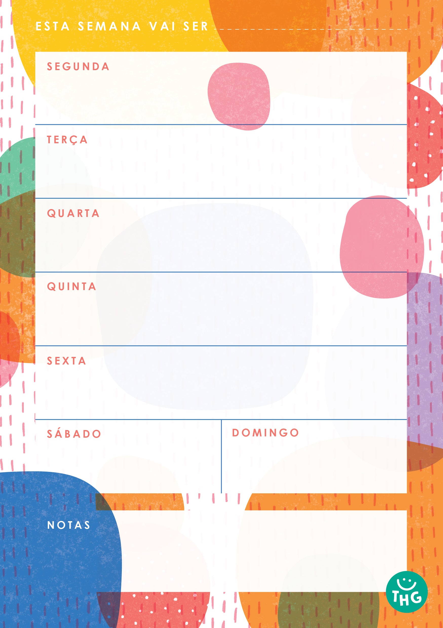 O planeador semanal A5 (210x148mm) ao lado de material de escritório, ilustrando o seu tamanho prático.